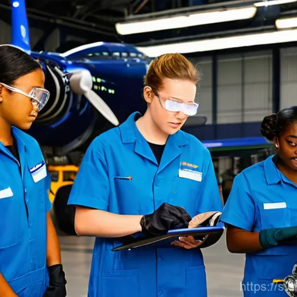 항공기 엔지니어 자격증 - **Prompt 1: The Aspiring Aviator's Workshop**
    "A diverse group of young vocational students, com...