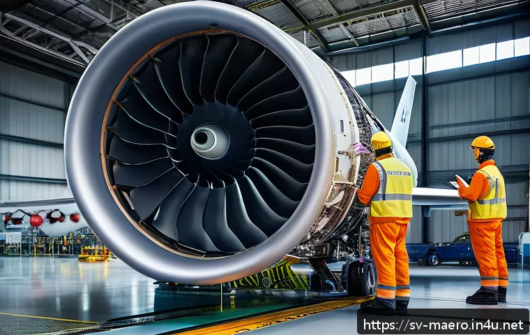 항공기 엔진 진동 분석 - A highly detailed close-up of a modern aircraft jet engine interior with multiple advanced vibration...