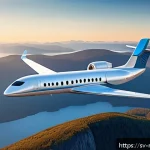 Home 18 항공기 환경 영향 - A detailed illustration of a modern electric regional airplane flying over a Scandinavian landscape ...