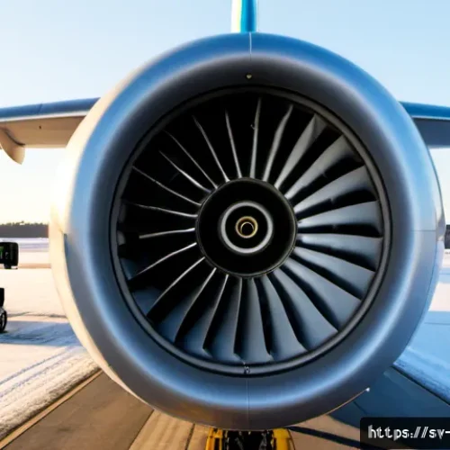 항공기 엔진 효율 - Photorealistic close-up of a modern high-bypass turbofan aircraft engine mounted beneath a passenger...
